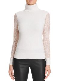 Lace Sleeve Turtleneck Cashmere Sweater white at Bloomingdales